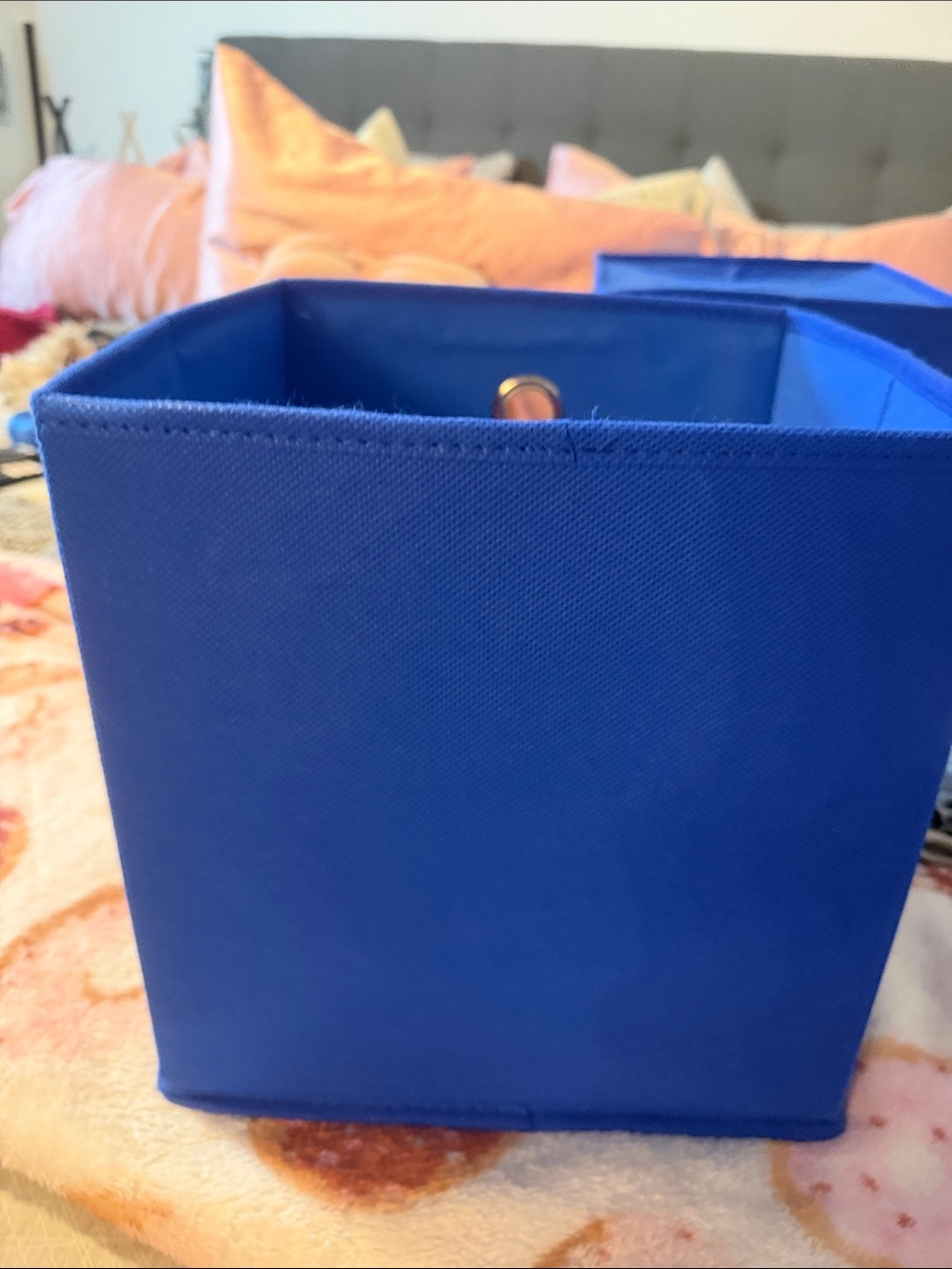 Blue Fabric Drawer Storage Bin with Gold Grommet - Picture 3 of 6